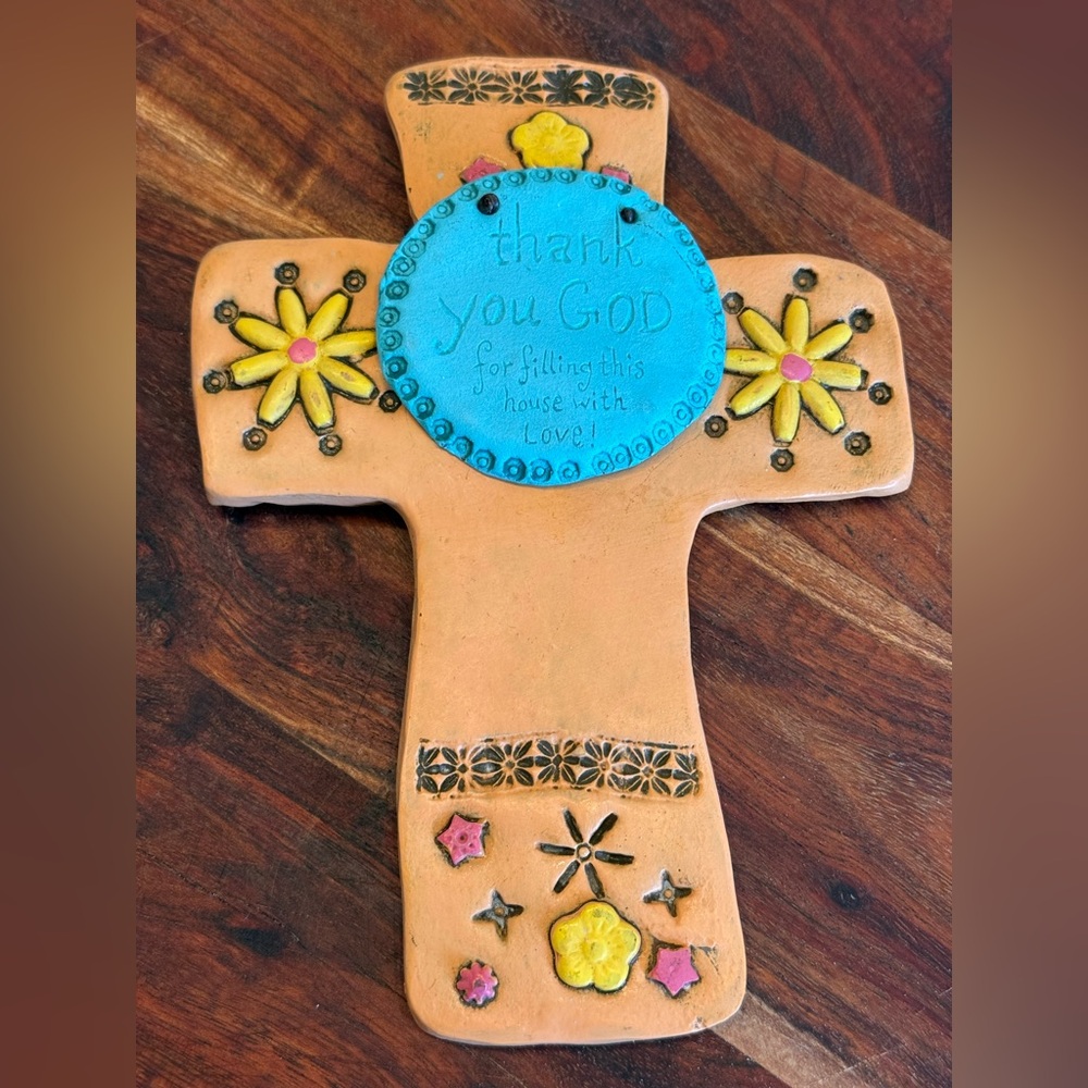New Creative Sun Baked Clay Cross Thank You God For Filling Our House With Love
